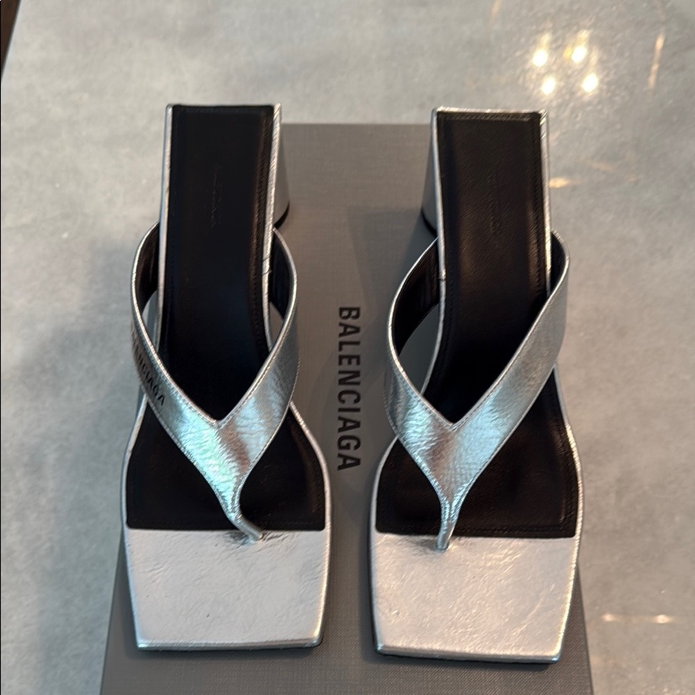Balenciaga Silver Black Sandals Modern Geometric Design